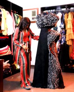 lady trying out dresses at Kaiso