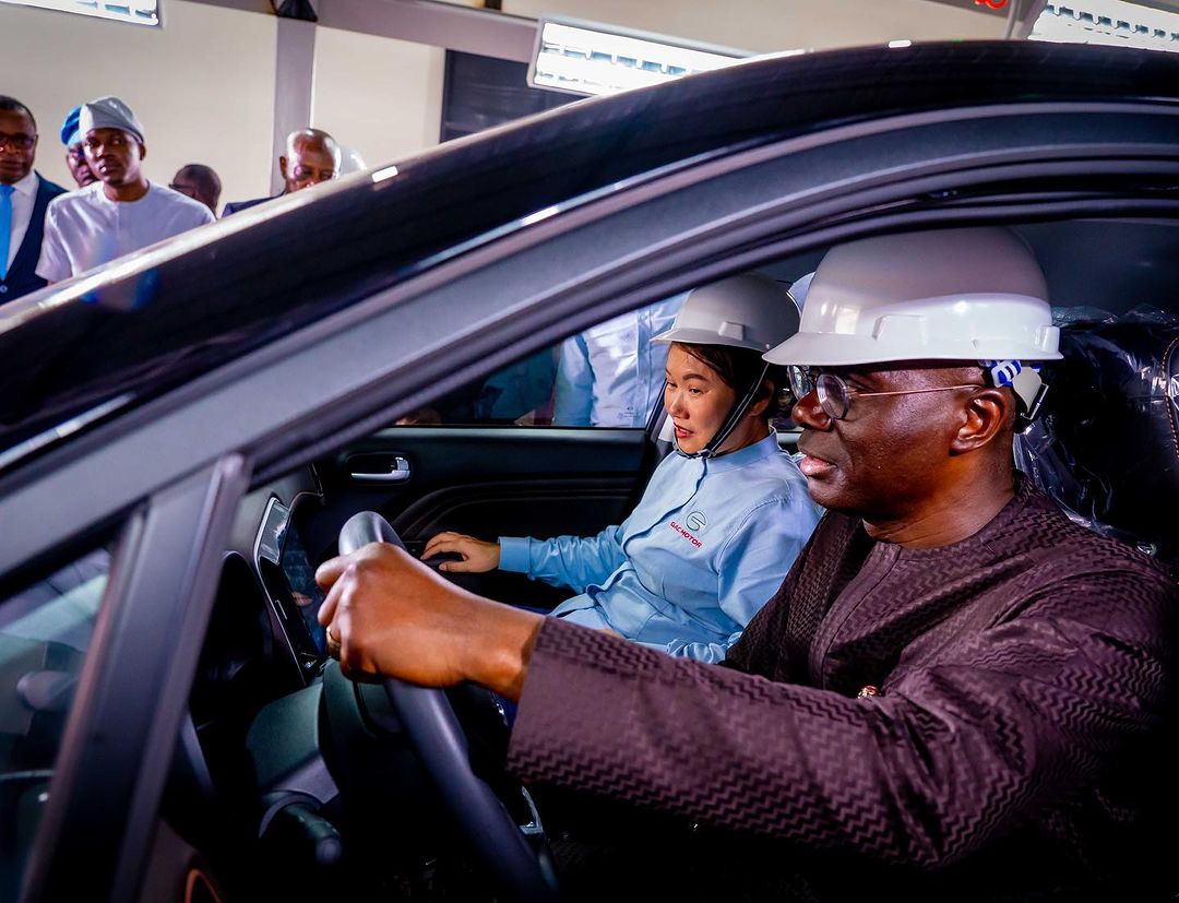 Governor Babajide Sanwo-Olu riding in a Sedan assembled in his megacity is exactly the picture he hopes Lagosians would be living in as they transit from different points. [Instagram - jidesanwoolu]