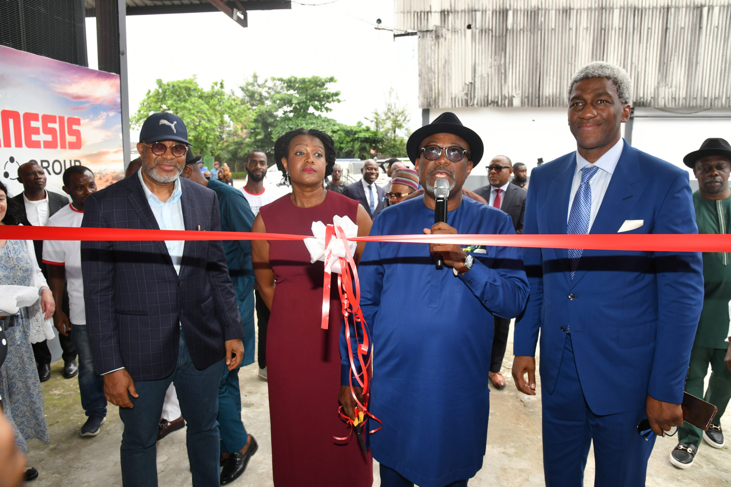 The Executive Secretary, Nigerian Content Development and Monitoring Board, Engr. Simbi Kesiye Wabote with the Group Managing Director of Genesis, Ichie Dr. Nnaeto Orazulike, and his wife, commissioning the Corporate Head Office and Training Academy of Genesis Group in Port Harcourt, Rivers State on Thursday.