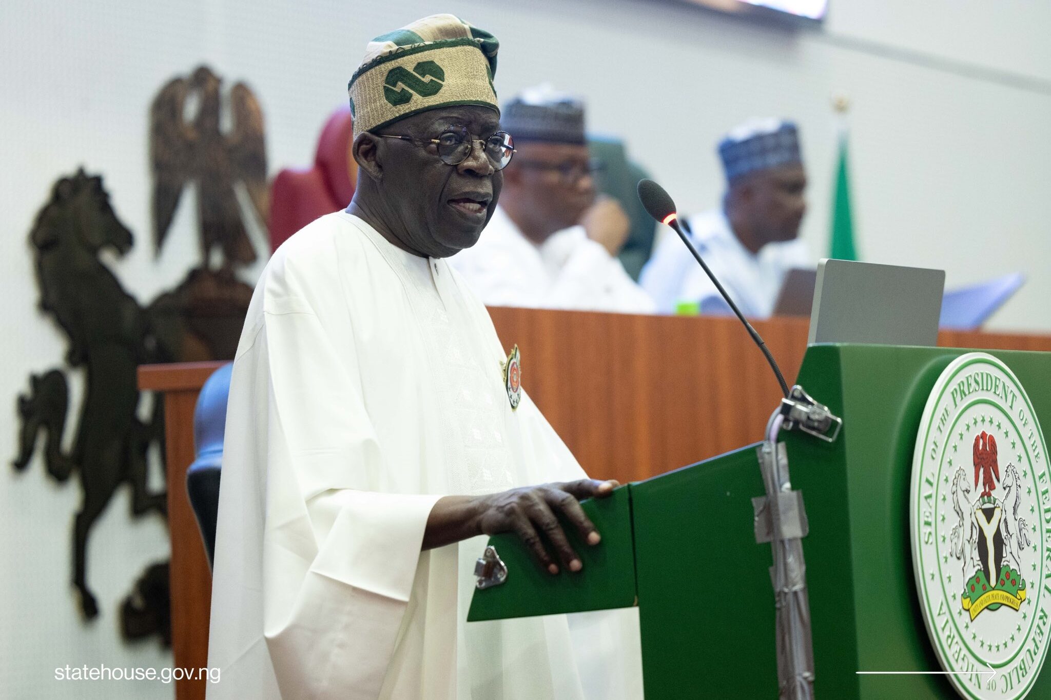 President Bola Tinubu addresses a joint session of the National Assembly on Wednesday, 29 November 2023.