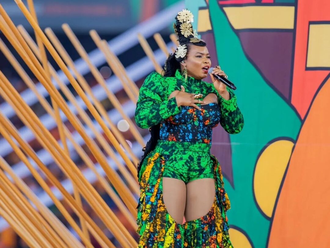 A day after her opening Afcon performance, Yemi Alade returned to the Stade Olympique Alessane Ouattara stadium in Abidjan to watch the Super Eagles play.