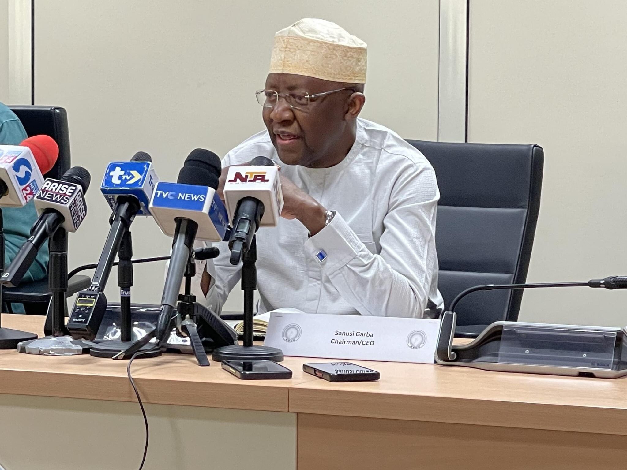 Sanusi Garba, the Chairman of the Nigerian Electricity Regulatory Commission (NERC) at a media briefing stating the government position on electricity tariff. [Twitter - NERCNG]