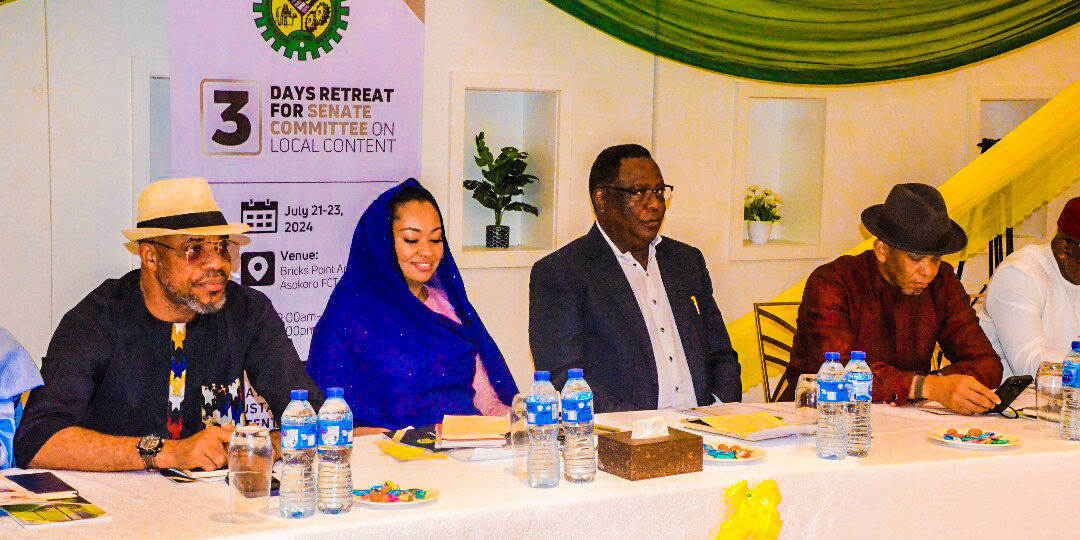 NCDMB Retreat for Senate Committee on Local Content 1 - Senator Onyesoh Allwell Heacho; Chairman of the Senate Committee on Local Content, Senator Natasha Akpoti-Uduaghan and Executive Secretary NCDMB, Engr. Felix Omatsola Ogbe at the three-day Local Content retreat in Abuja.