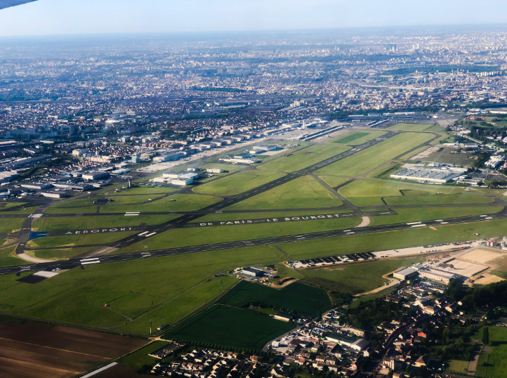 Aerial view of the Paris-Le Bourget airport in France. It is one of two aviation centres where Nigeria's business jets are being held by international law.