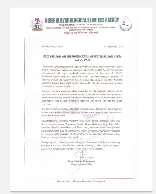 Precisely 11 Nigerian states spread across the north and south are at risk of flood because of the Lagdo dam in northeastern Cameroon.