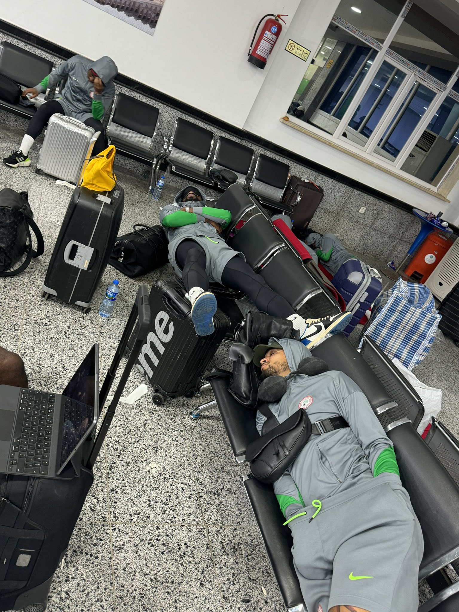 Super Eagles' captain, William Troost-Ekong was among the arriving footballers forced to sleep on cold benches because their Libyan host did not come for them. [X - WTroostEkong]